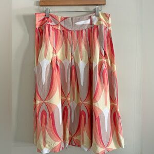 Emma James Retro Mod Geometric Midi Skirt Linen Blend A-Line Size 12